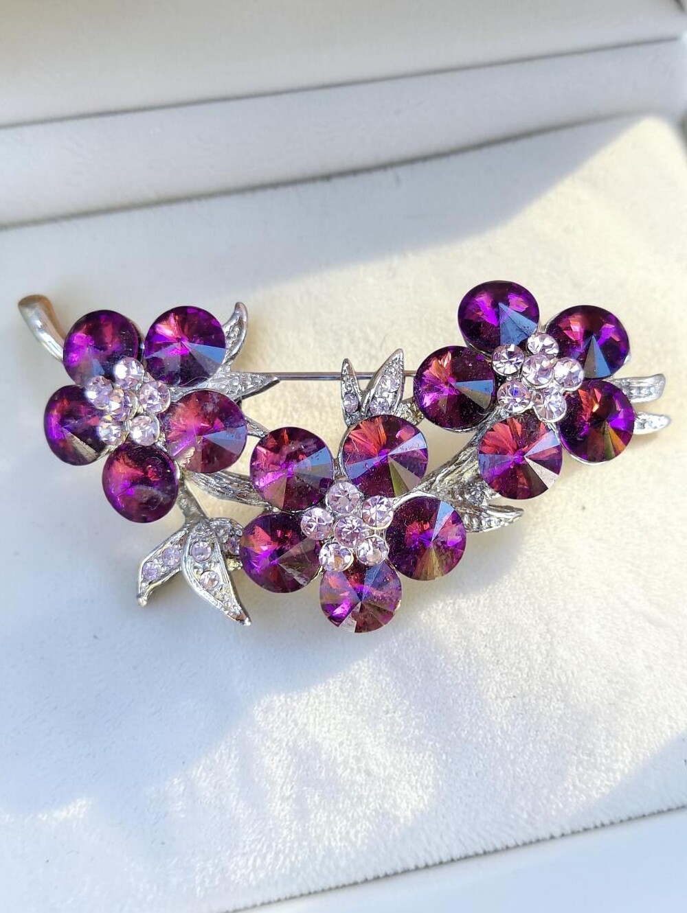 Vintage Purple Rivoli Crystal Flower Brooch
